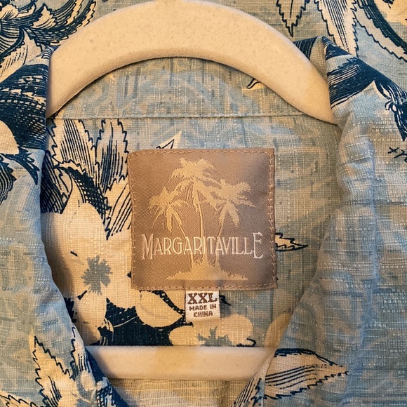 Margaritaville men’s tropical button down short sleeve shirt XXL blues & white - Picture 2 of 5